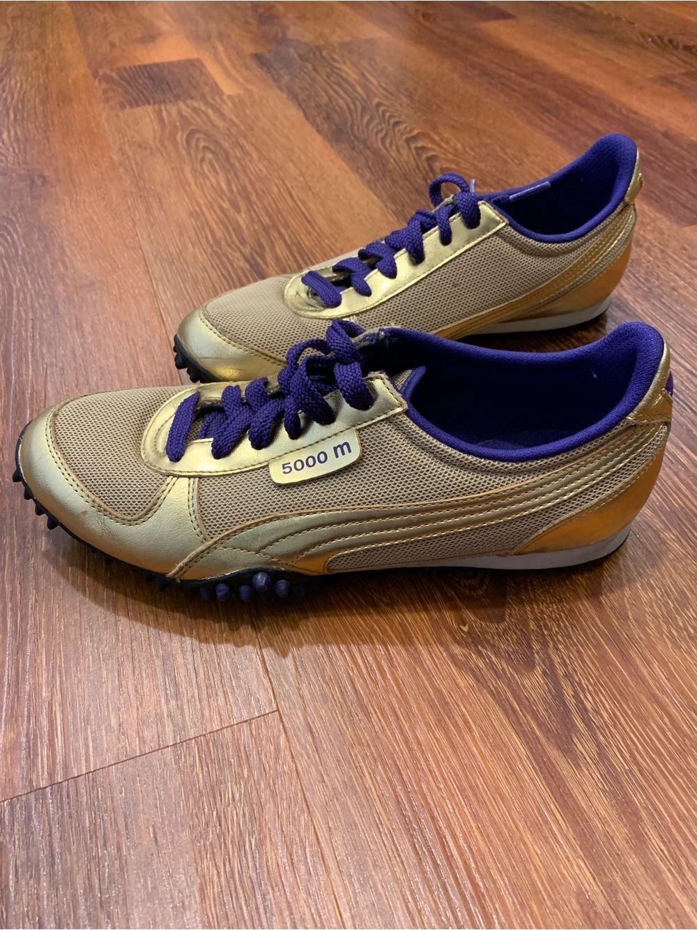 PUMA 5000m Gold Athletic Shoes Womens 8.5 Metallic Vintage Y2K Spiky Sole - Picture 10 of 13
